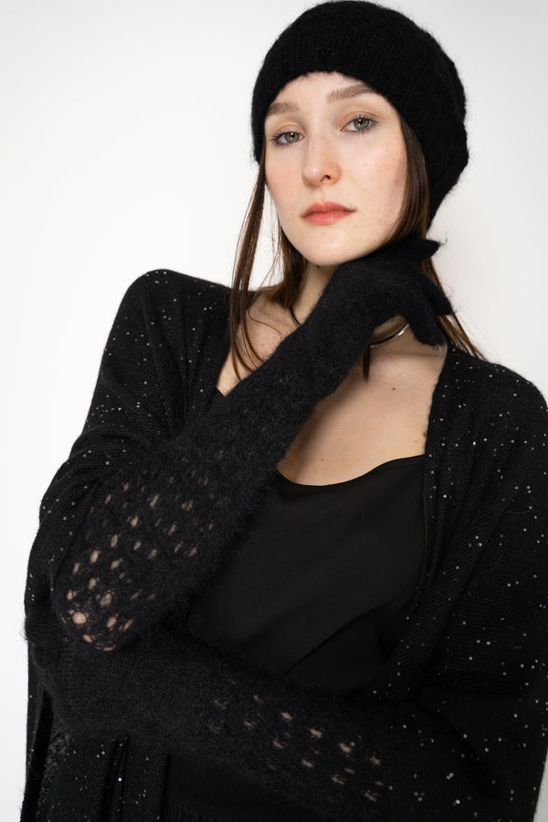 Fabiana Filippi Knit Wool Mohair Fuzzy Gloves in Black Vancouver. Shop Online or in Store.
