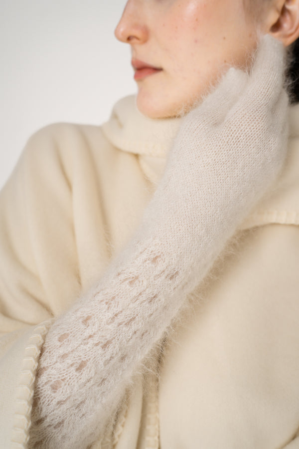 Fabiana Filippi Knit Wool Mohair Fuzzy Gloves in Ivory Vancouver. Shop Online or in Store.