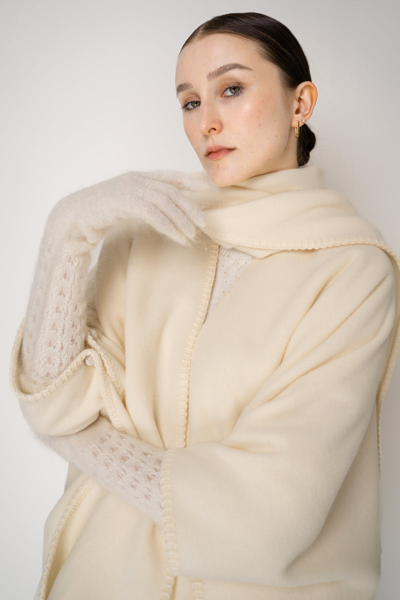 Fabiana Filippi Knit Wool Mohair Fuzzy Gloves in Ivory Vancouver. Shop Online or in Store.