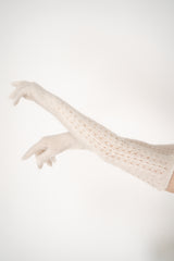 Fabiana Filippi Knit Wool Mohair Fuzzy Gloves in Ivory Vancouver. Shop Online or in Store.