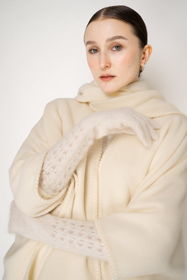 Fabiana Filippi Knit Wool Mohair Fuzzy Gloves in Ivory Vancouver. Shop Online or in Store.