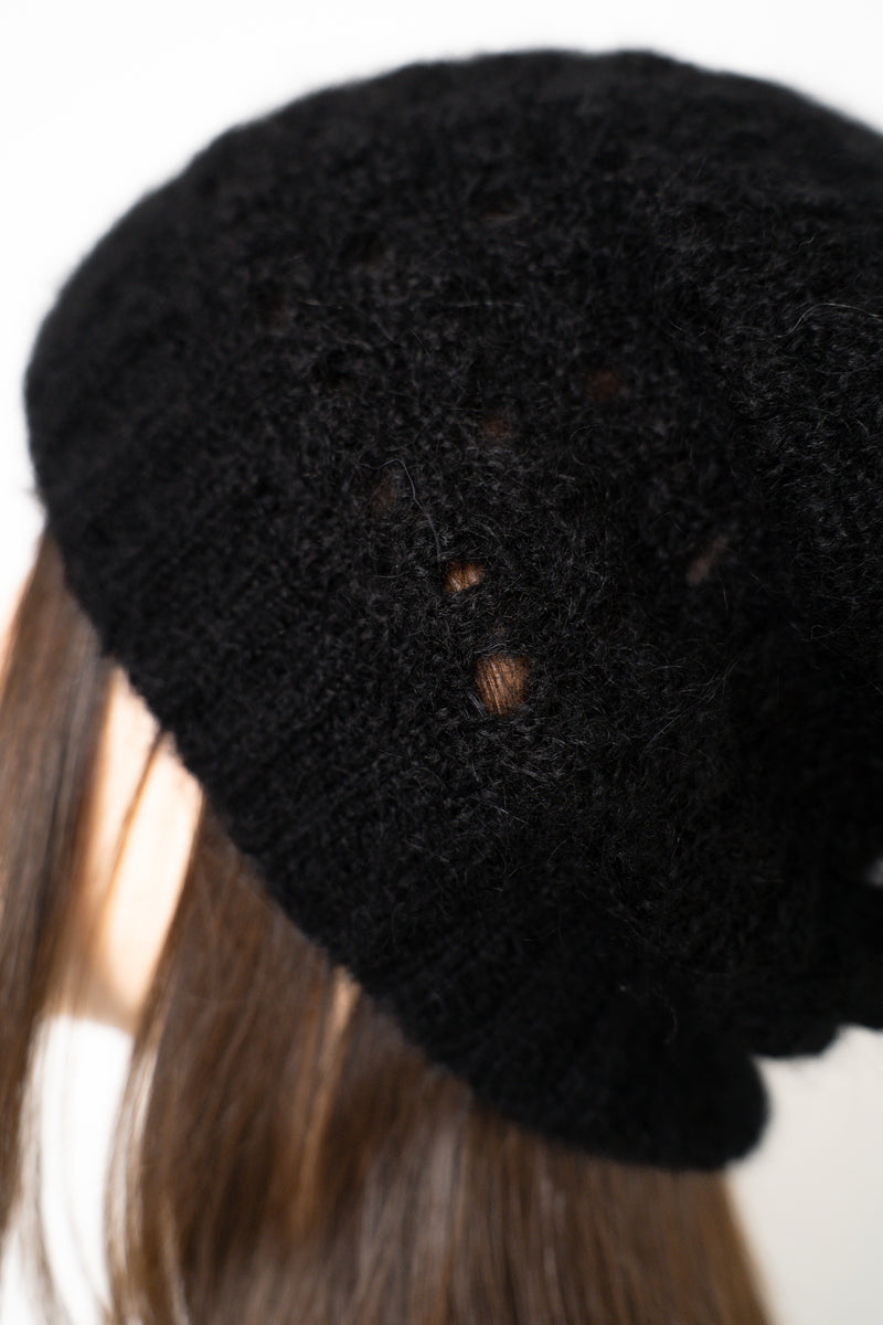 Fabiana Filippi Knit Wool Mohair Pointelle Toque in Black Vancouver. Shop Online or in Store.