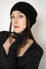 Fabiana Filippi Knit Wool Mohair Pointelle Toque in Black Vancouver. Shop Online or in Store.