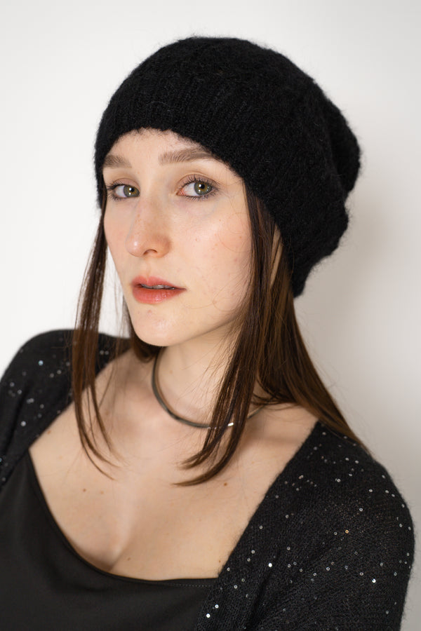 Fabiana Filippi Knit Wool Mohair Pointelle Toque in Black Vancouver. Shop Online or in Store.