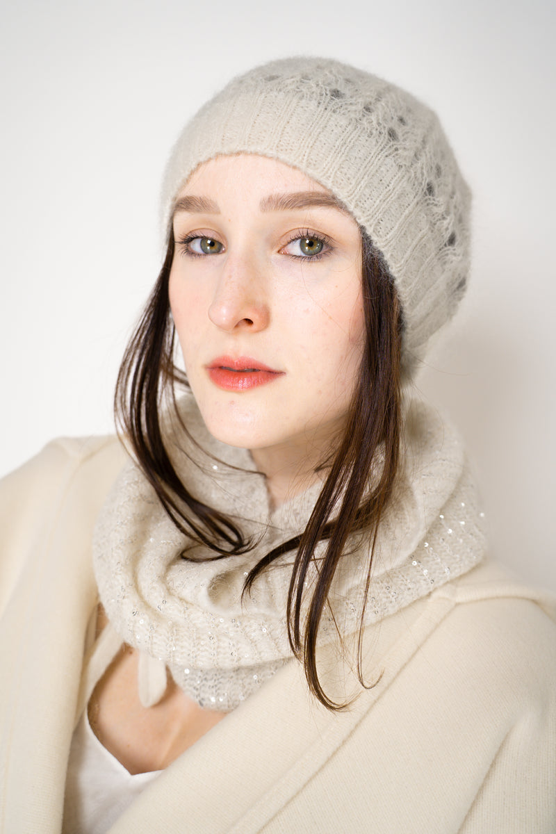 Fabiana Filippi Knit Wool Mohair Pointelle Toque in Ivory Vancouver. Shop Online or in Store.