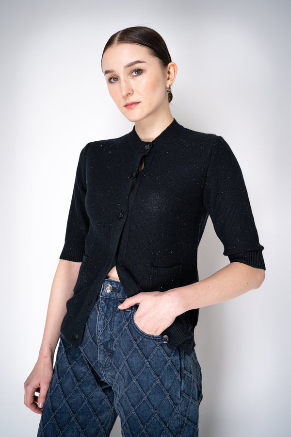 Fabiana Filippi Knitted Sequin Short Sleeve Cardigan in Black Vancouver. Shop Online or in Store.