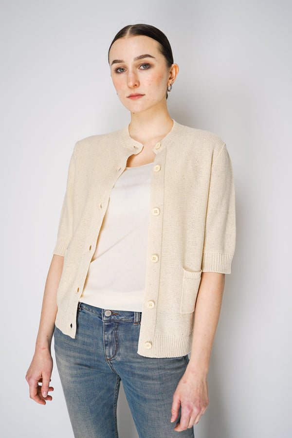 Fabiana Filippi Knitted Sequin Short Sleeve Cardigan in Cream Vancouver. Shop Online or in Store.