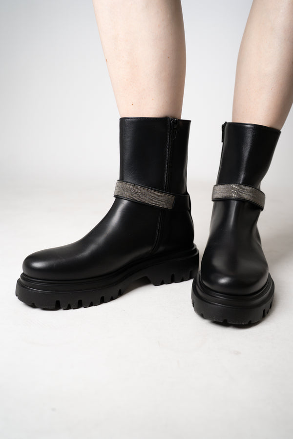 Fabiana Filippi Leather Boots with Detachable Brilliant Beading Strap in Black Vancouver. Shop Online or in Store.