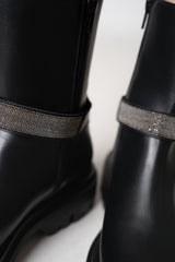 Fabiana Filippi Leather Boots with Detachable Brilliant Beading Strap in Black Vancouver. Shop Online or in Store.