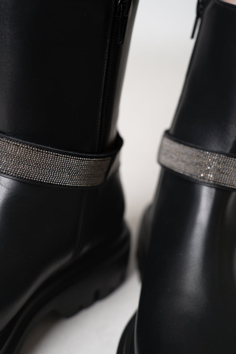 Fabiana Filippi Leather Boots with Detachable Brilliant Beading Strap in Black Vancouver. Shop Online or in Store.