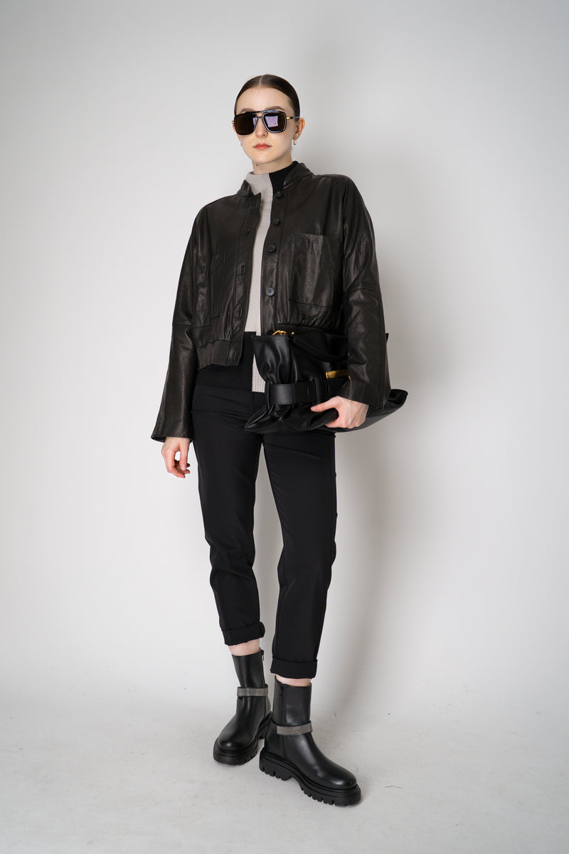 Fabiana Filippi Leather Boots with Detachable Brilliant Beading Strap in Black Vancouver. Shop Online or in Store.