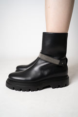 Fabiana Filippi Leather Boots with Detachable Brilliant Beading Strap in Black Vancouver. Shop Online or in Store.