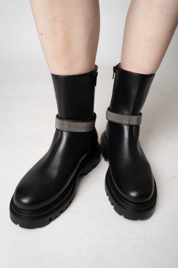 Fabiana Filippi Leather Boots with Detachable Brilliant Beading Strap in Black Vancouver. Shop Online or in Store.
