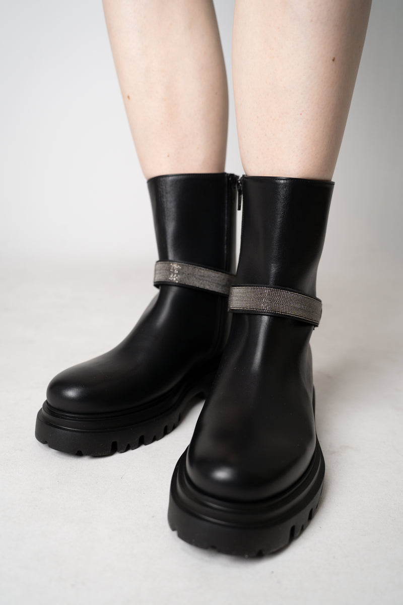 Fabiana Filippi Leather Boots with Detachable Brilliant Beading Strap in Black Vancouver. Shop Online or in Store.