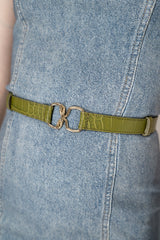 Fabiana Filippi Leather Hook-Style Croc Belt in Olive Green Vancouver. Shop Online or in Store.