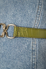 Fabiana Filippi Leather Hook-Style Croc Belt in Olive Green Vancouver. Shop Online or in Store.