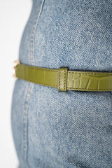 Fabiana Filippi Leather Hook-Style Croc Belt in Olive Green Vancouver. Shop Online or in Store.