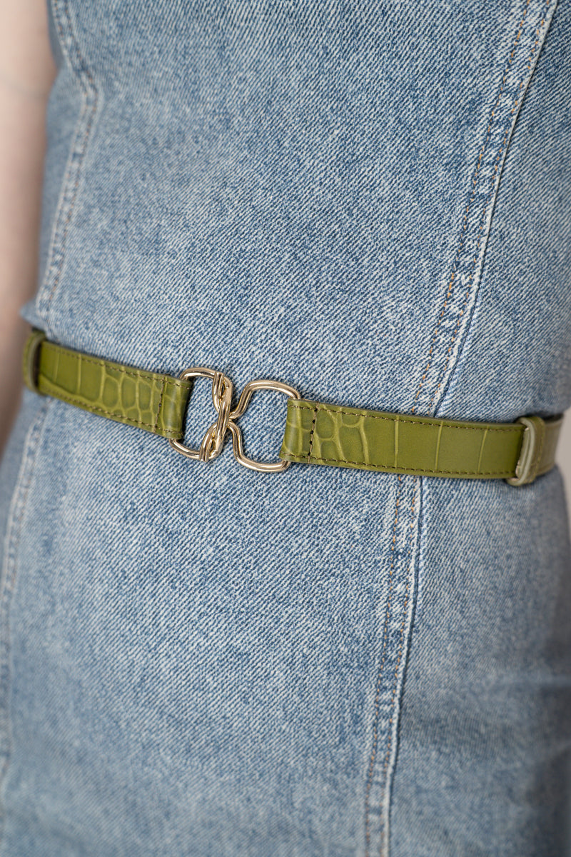 Fabiana Filippi Leather Hook-Style Croc Belt in Olive Green Vancouver. Shop Online or in Store.