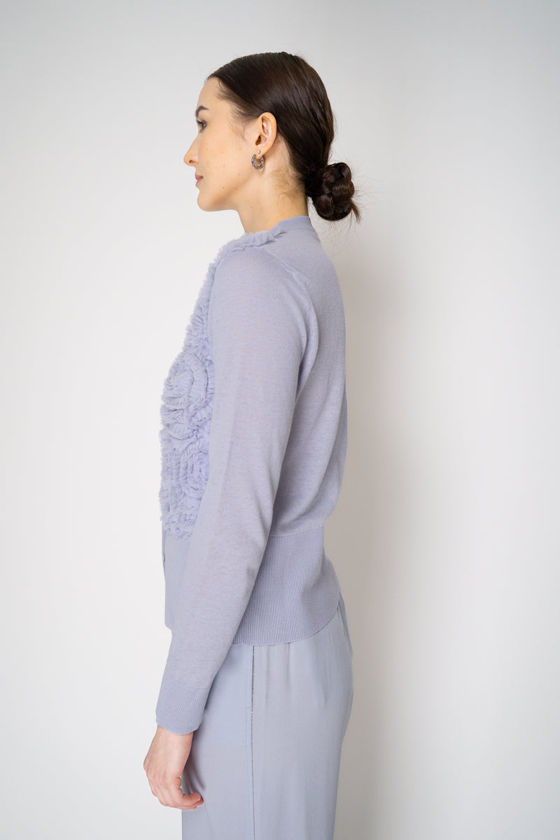 Fabiana Filippi Linen-Cotton Knit Cardigan with Tulle Ruffle
