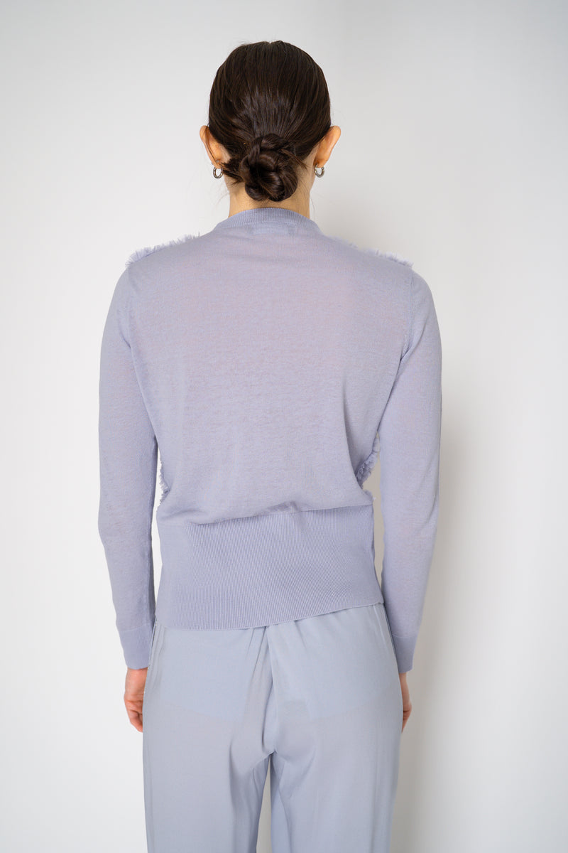 Fabiana Filippi Linen-Cotton Knit Cardigan with Tulle Ruffle