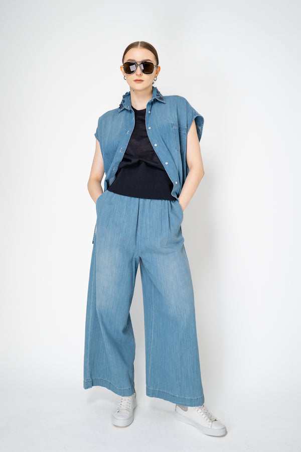 Fabiana Filippi Linen Blend Knit Sleeveless Top in Dark Navy Vancouver. Shop Online or in Store.