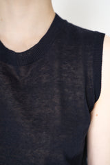 Fabiana Filippi Linen Blend Knit Sleeveless Top in Dark Navy Vancouver. Shop Online or in Store.