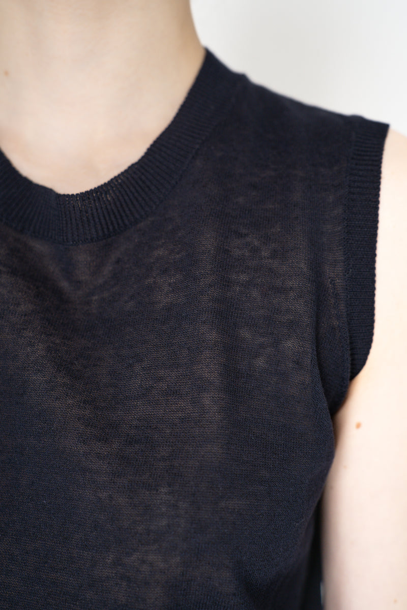 Fabiana Filippi Linen Blend Knit Sleeveless Top in Dark Navy Vancouver. Shop Online or in Store.