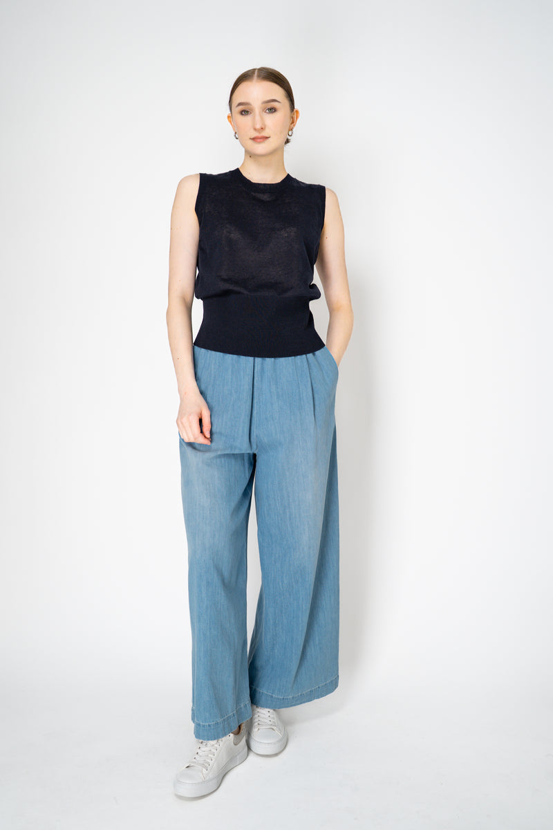 Fabiana Filippi Linen Blend Knit Sleeveless Top in Dark Navy Vancouver. Shop Online or in Store.