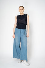 Fabiana Filippi Linen Blend Knit Sleeveless Top in Dark Navy Vancouver. Shop Online or in Store.