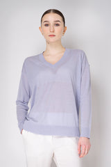 Fabiana Filippi Linen Blend Knit V-Neck Pullover in Lavender Vancouver. Shop Online or in Store.
