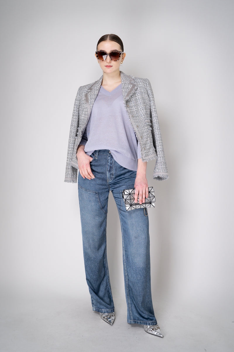Fabiana Filippi Linen Blend Knit V-Neck Pullover in Lavender Vancouver. Shop Online or in Store.
