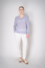 Fabiana Filippi Linen Blend Knit V-Neck Pullover in Lavender Vancouver. Shop Online or in Store.