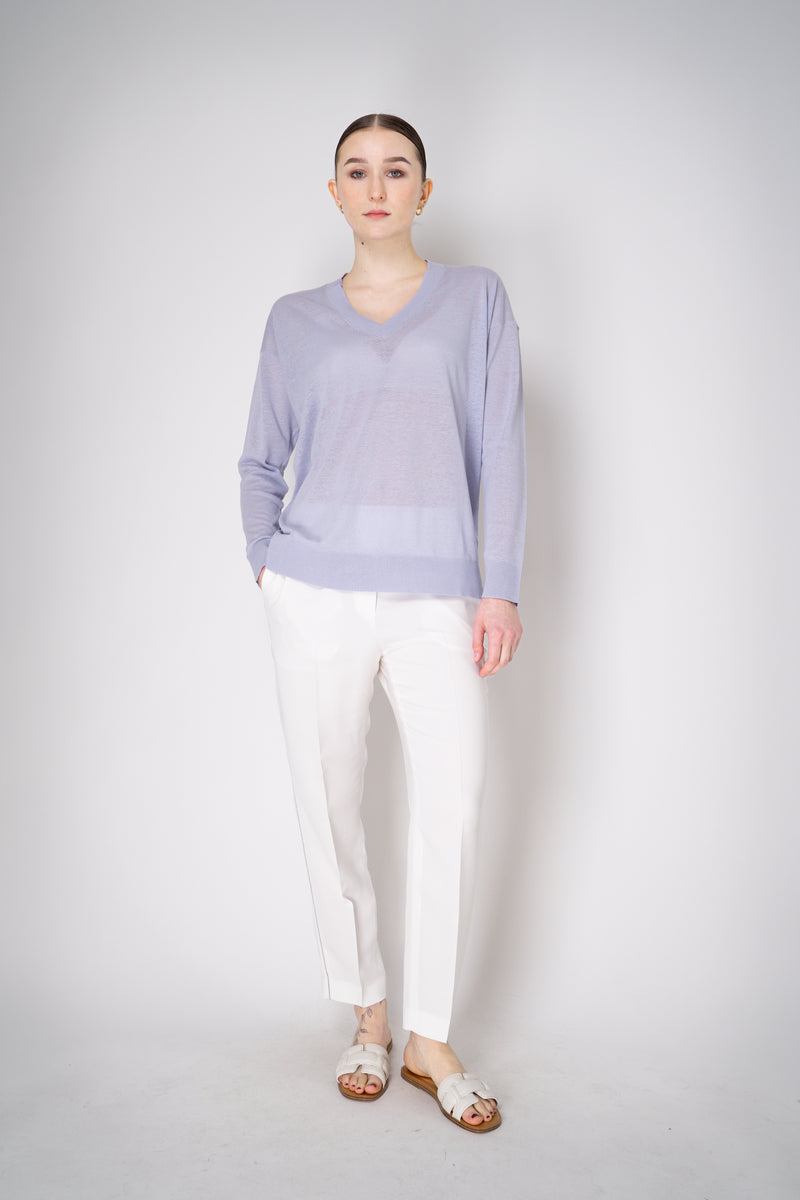 Fabiana Filippi Linen Blend Knit V-Neck Pullover in Lavender Vancouver. Shop Online or in Store.