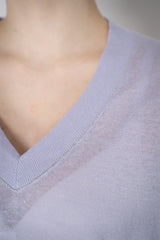 Fabiana Filippi Linen Blend Knit V-Neck Pullover in Lavender Vancouver. Shop Online or in Store.