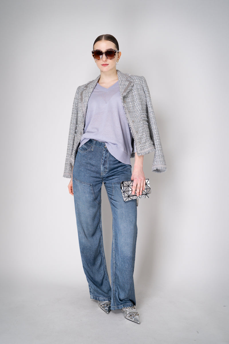 Fabiana Filippi Linen Blend Knit V-Neck Pullover in Lavender Vancouver. Shop Online or in Store.