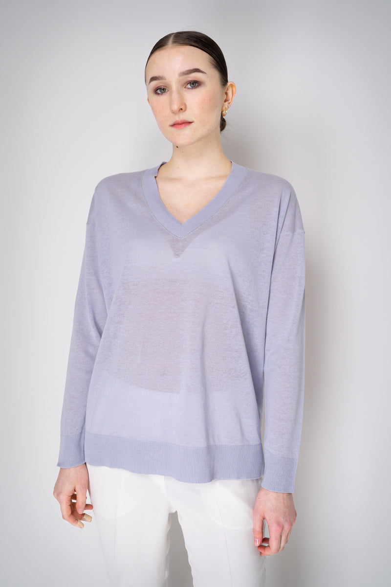 Fabiana Filippi Linen Blend Knit V-Neck Pullover in Lavender Vancouver. Shop Online or in Store.