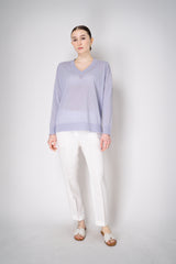 Fabiana Filippi Linen Blend Knit V-Neck Pullover in Lavender Vancouver. Shop Online or in Store.