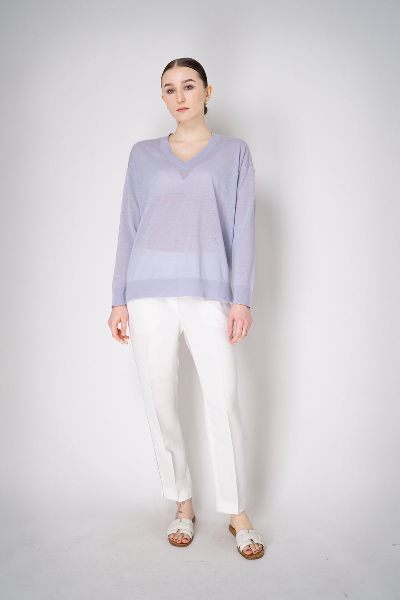 Fabiana Filippi Linen Blend Knit V-Neck Pullover in Lavender Vancouver. Shop Online or in Store.