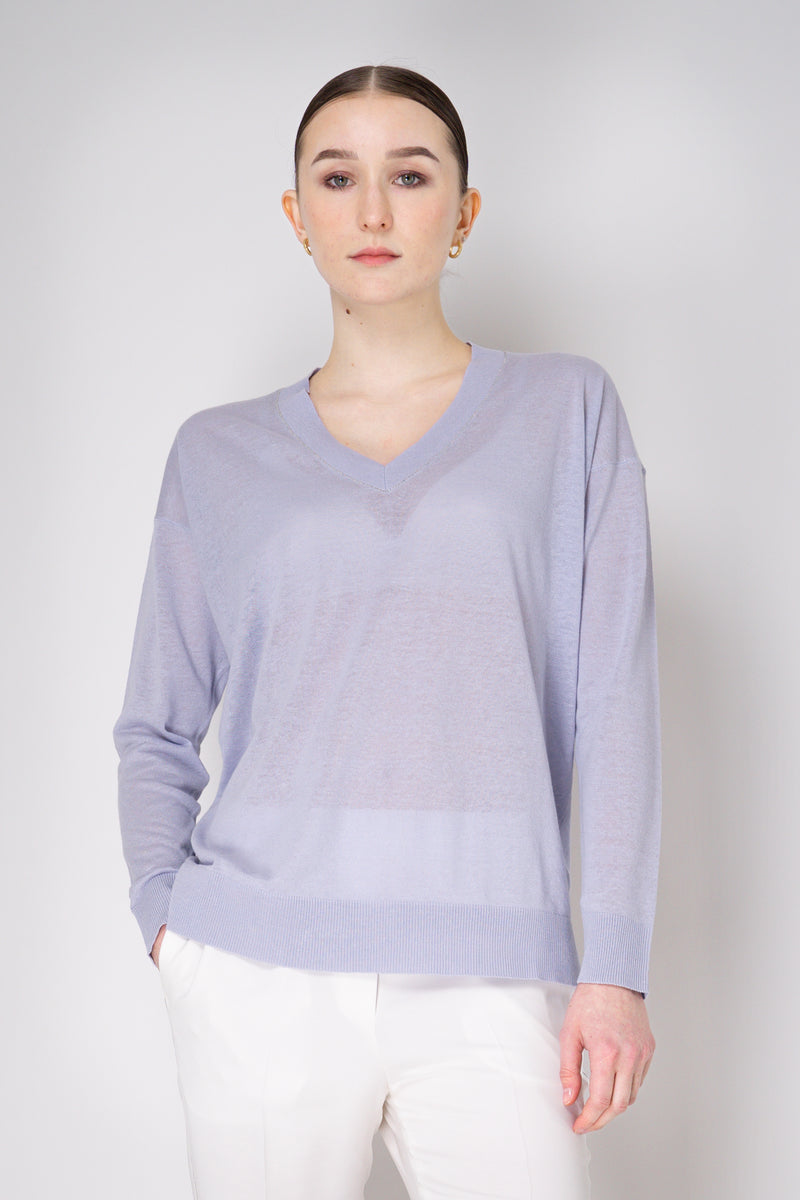 Fabiana Filippi Linen Blend Knit V-Neck Pullover in Lavender Vancouver. Shop Online or in Store.