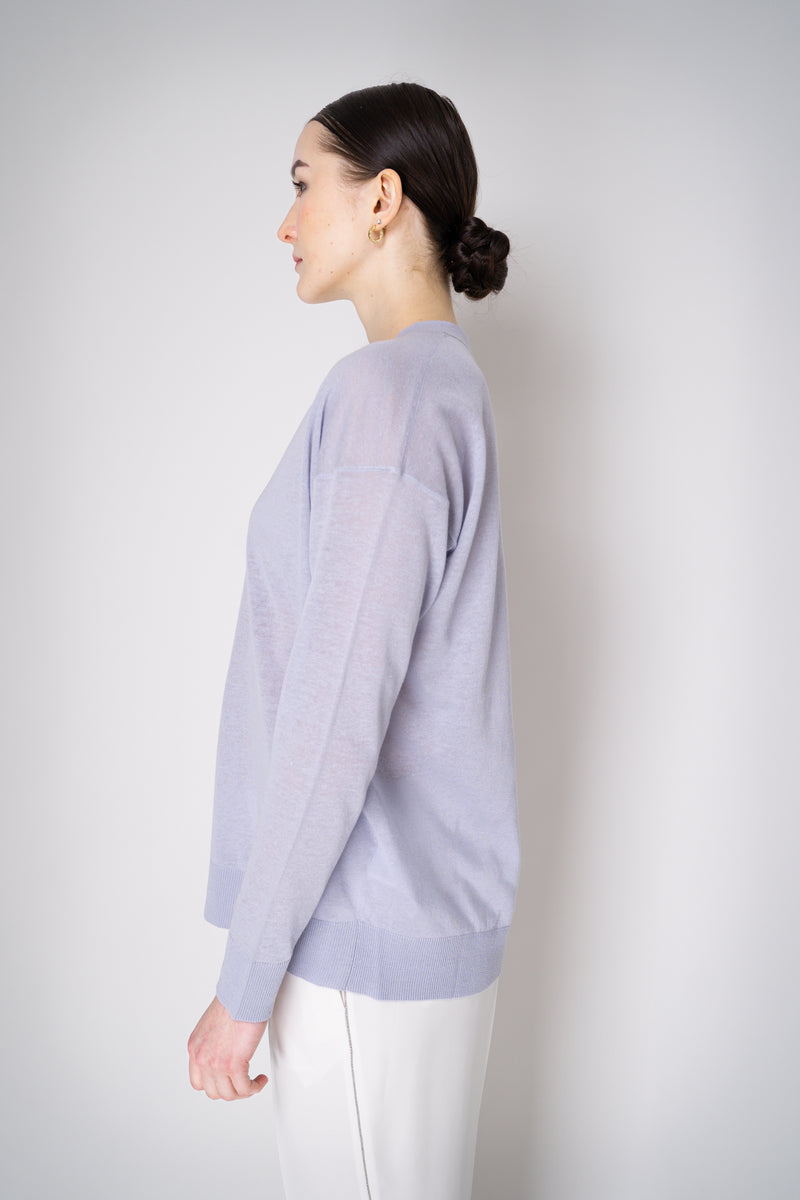 Fabiana Filippi Linen Blend Knit V-Neck Pullover in Lavender Vancouver. Shop Online or in Store.
