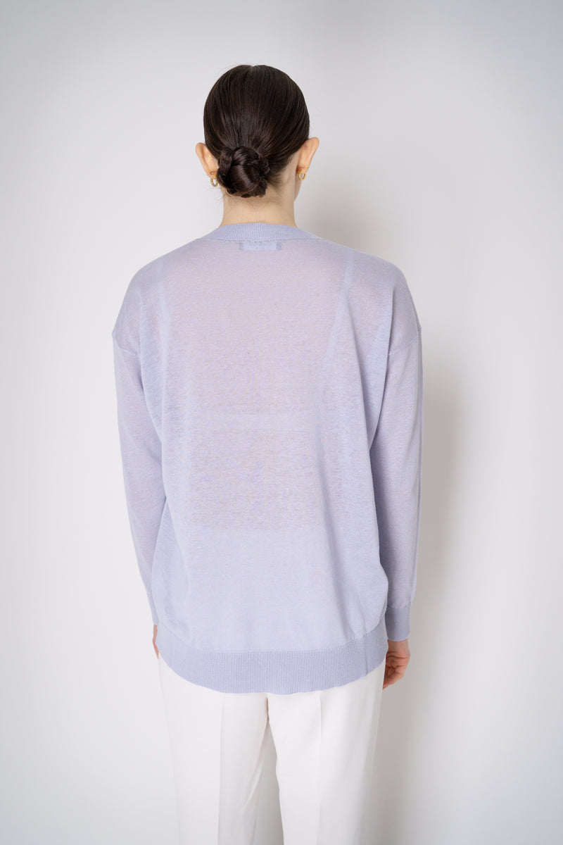 Fabiana Filippi Linen Blend Knit V-Neck Pullover in Lavender Vancouver. Shop Online or in Store.