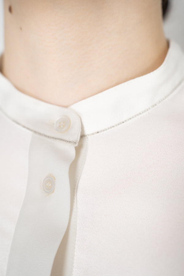 Fabiana Filippi Liquid Drape Blouse with Brilliant Neckline in White Vancouver. Shop Online or in Store.