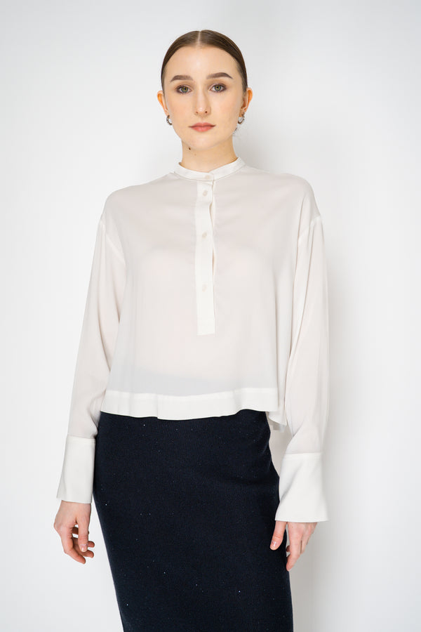 Fabiana Filippi Liquid Drape Blouse with Brilliant Neckline in White Vancouver. Shop Online or in Store.