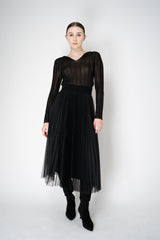 Fabiana Filippi Liquid Drape Ribbed Lurex Hooded Top in Black Vancouver. Shop Online or in Store.