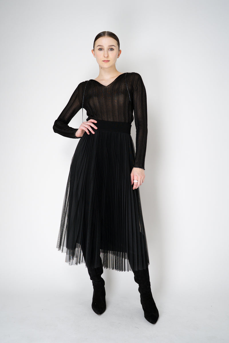 Fabiana Filippi Liquid Drape Ribbed Lurex Hooded Top in Black Vancouver. Shop Online or in Store.