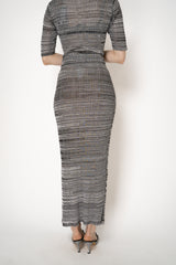 Fabiana Filippi Liquid Drape Ribbed Viscose Knit Skirt in Grey and Black Stripe Melange Vancouver. Shop Online or in Store.