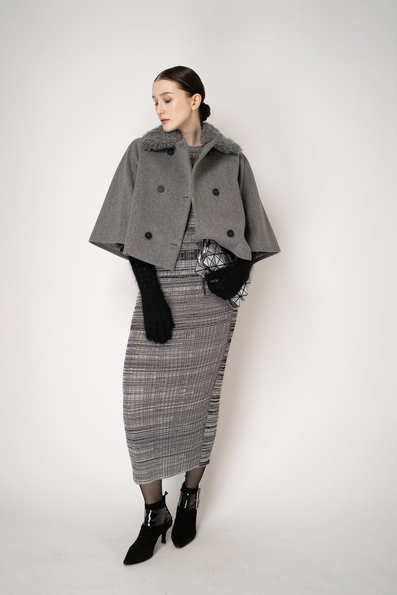 Fabiana Filippi Liquid Drape Ribbed Viscose Knit Skirt in Grey and Black Stripe Melange Vancouver. Shop Online or in Store.