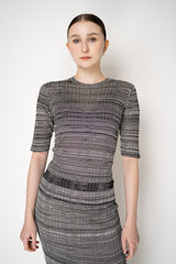 Fabiana Filippi Liquid Drape Ribbed Viscose Knit Top in Grey and Black Stripe Melange Vancouver. Shop Online or in Store.