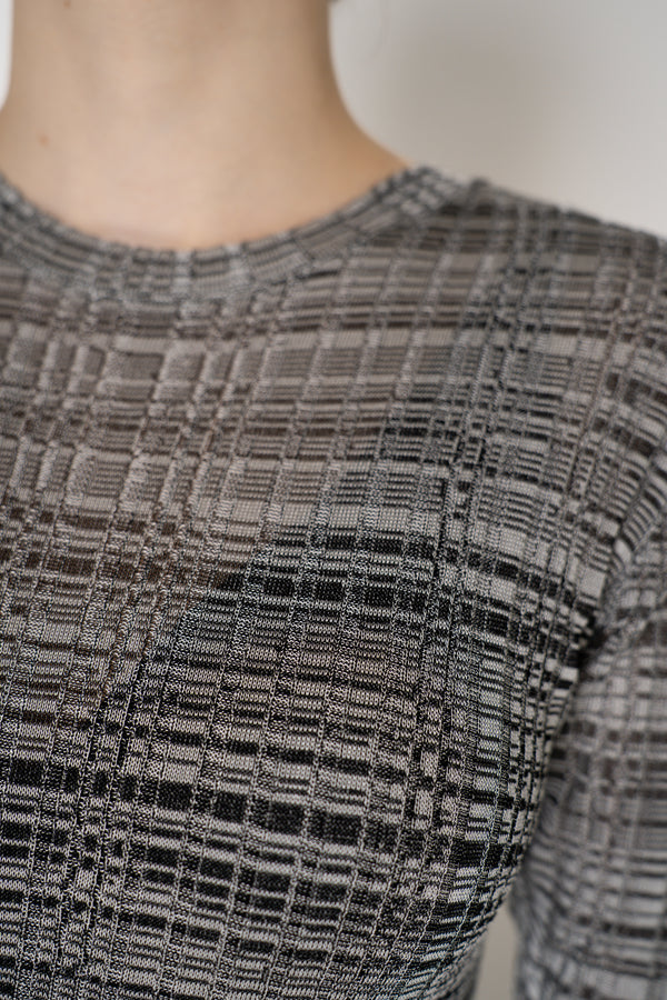 Fabiana Filippi Liquid Drape Ribbed Viscose Knit Top in Grey and Black Stripe Melange Vancouver. Shop Online or in Store.
