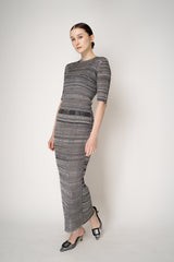Fabiana Filippi Liquid Drape Ribbed Viscose Knit Top in Grey and Black Stripe Melange Vancouver. Shop Online or in Store.